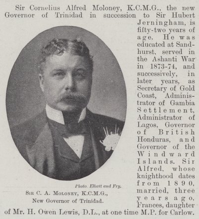 Sir C A Moloney, KCMG, Trinidadin uusi kuvernööri tekijältä English Photographer