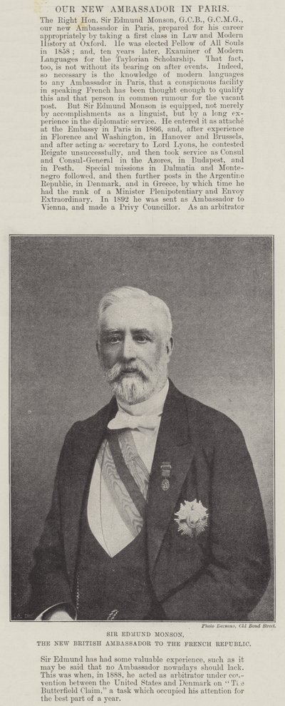 Sir Edmund Monson, uusi Britannian suurlähettiläs Ranskan tasavallassa tekijältä English Photographer
