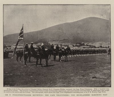 Sir F Forestier-Walker tarkastelee Cape Volunteers, Highlanders marssi ohi tekijältä English Photographer