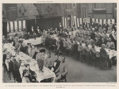 Sir Redvers Bullers vastaa kriitikoilleen, kenraalille ja sir Howard Vincentille lounaalla Queens Winchester Rifle Volunteersille, 10. lokakuuta tekijältä English Photographer