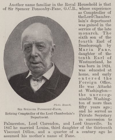 Sir Spencer Ponsonby-Fane, Lord Chamberlains -osaston eläkkeellä oleva valvoja tekijältä English Photographer