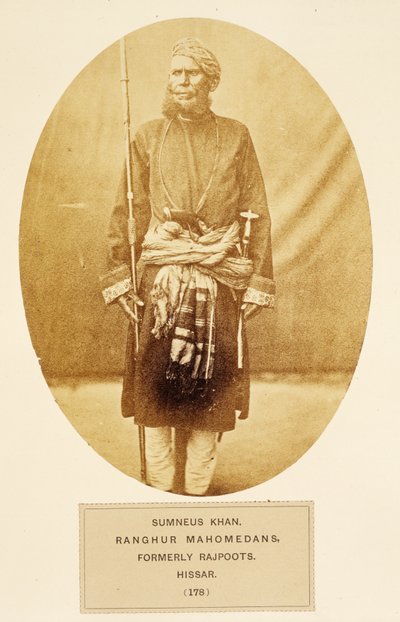 Sumner Khan, Ranghur Mahomedans, entinen Rajputs, Hisar, J. Forbes Watsonin teoksesta The People of India, julkaistu 1868 (albumiprintti) tekijältä English Photographer