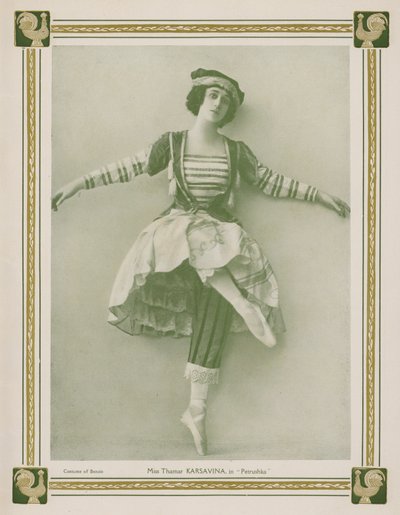 Tamara Karsavina, venäläinen primabalerina Ballets Russes -tuotannossa Igor Stravinskyn baletista Petruška (m/v kuva) tekijältä English Photographer