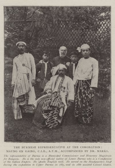 Burman edustaja kruunajaisissa, Maung On Gaing, CIE, pankkiautomaatti, mukana tohtori Marks tekijältä English Photographer