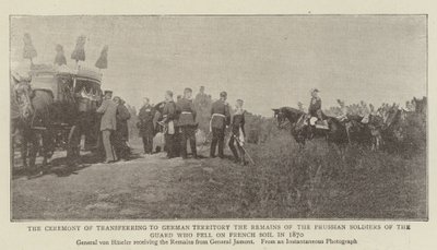 Seremonia Ranskan maaperälle vuonna 1870 kaatuneiden preussilaisten kaartin sotilaiden jäännösten siirtämiseksi Saksan alueelle tekijältä English Photographer