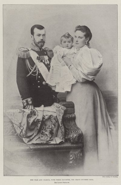Tsaari ja tsaaritar tyttärensä, suurherttuatar Olgan kanssa tekijältä English Photographer