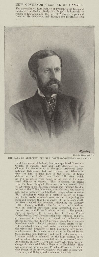 Earl of Aberdeen, Kanadan uusi kenraalikuvernööri tekijältä English Photographer