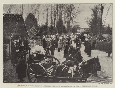 Battenbergin prinssi Henryn hautajaiset, 5. helmikuuta 1896, ruumiin saapuminen Whippinghamin kirkkoon tekijältä English Photographer