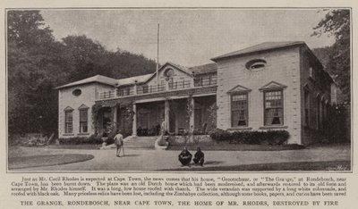Grange, Rondebosch, lähellä Kapkaupunkia, Mr Rhodesin koti, tuhoutui tulipalossa tekijältä English Photographer