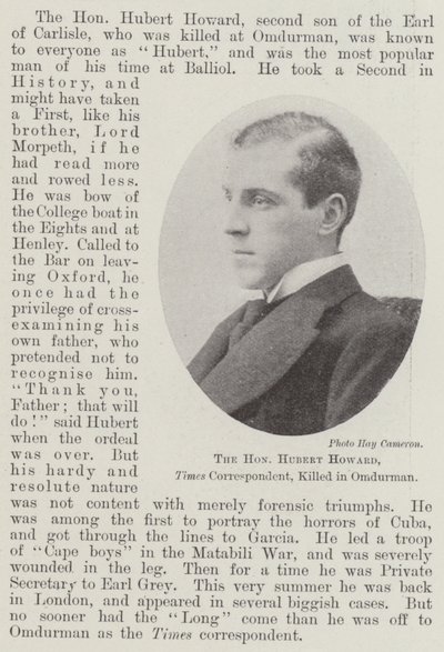 Kunnioitettava Hubert Howard, Timesin kirjeenvaihtaja, tapettiin Omdurmanissa tekijältä English Photographer