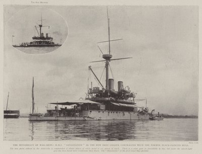 Sotalaivojen näkymätön, HMS Devastation uudessa harmaassa värissä erotti entisen mustaksi maalatun rungon tekijältä English Photographer