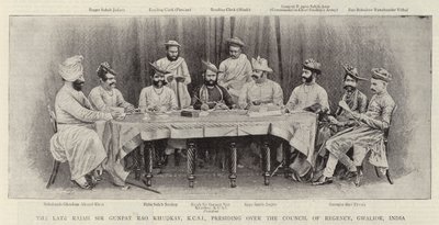 Edesmennyt Rajah Sir Gunpat Rao Khudkay, KCSI, hallintoneuvoston puheenjohtaja, Gwalior, Intia tekijältä English Photographer