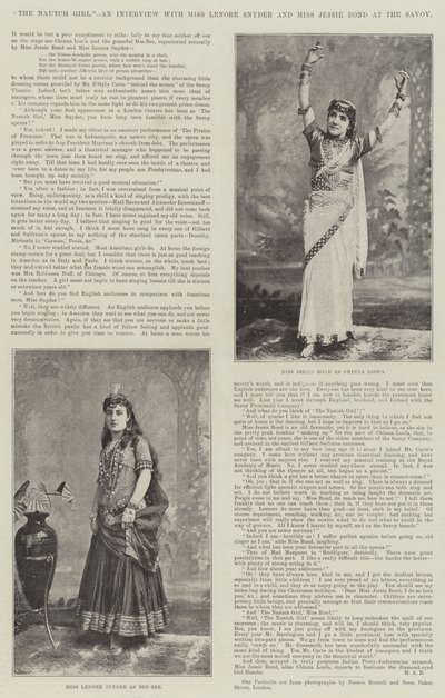 Nautch Girl, haastattelu neiti Lenore Snyderin ja neiti Jessie Bondin kanssa Savoyssa tekijältä English Photographer