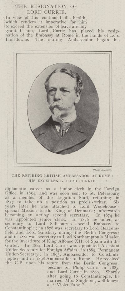 Eläkkeelle jäävä Britannian suurlähettiläs Roomassa, Hänen ylhäisyytensä Lord Currie tekijältä English Photographer