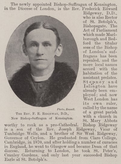 Pastori F E Ridgeway, DD, Kensingtonin uusi piispa-Suffragan tekijältä English Photographer