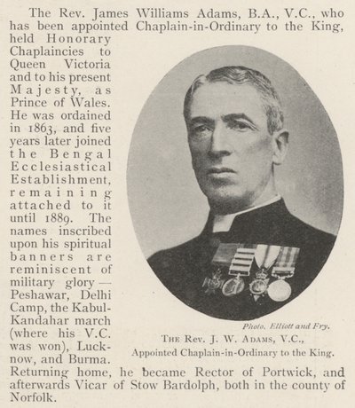 Pastori J W Adams, VC, nimitti kuninkaan tavalliseksi kappeliksi tekijältä English Photographer