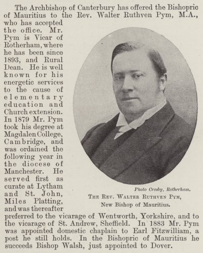 Pastori Walter Ruthven Pym, Mauritiuksen uusi piispa tekijältä English Photographer