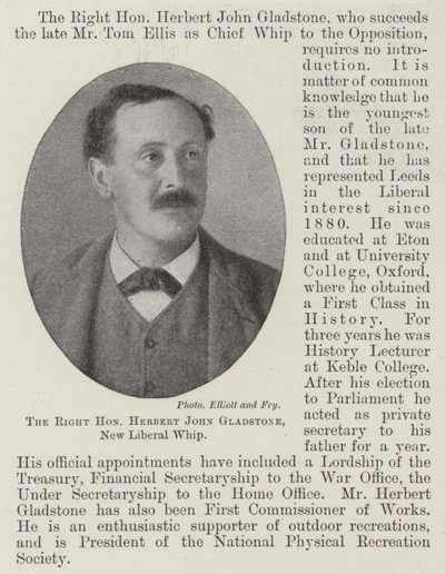 Oikea herra Herbert John Gladstone, uusi liberaalipiiska tekijältä English Photographer