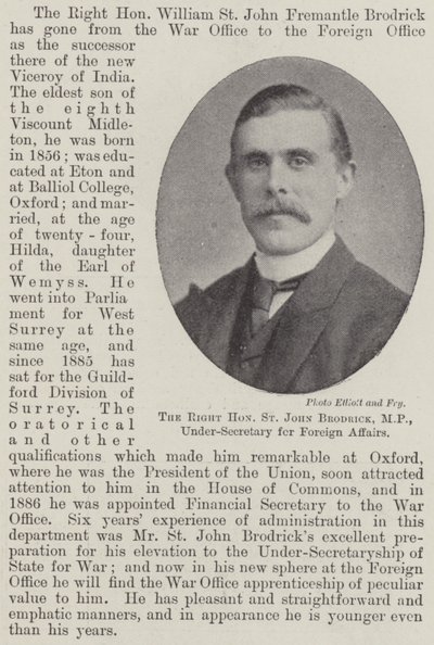 The Right Honorable St John Brodrick, kansanedustaja, ulkoasioiden alisihteeri tekijältä English Photographer