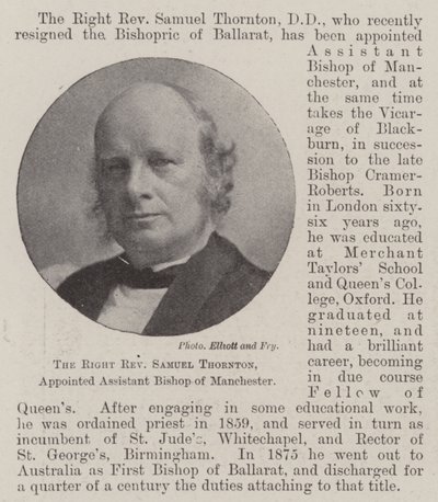 Oikea pastori Samuel Thornton, nimitetty Manchesterin apulaispiispaksi tekijältä English Photographer
