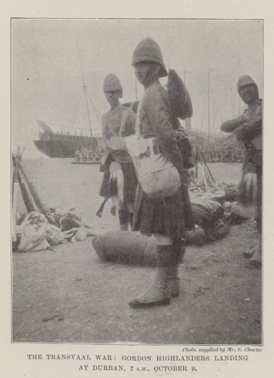 Transvaalin sota, Gordon Highlanders laskeutumassa Durbaniin, klo 7.00, 9. lokakuuta tekijältä English Photographer