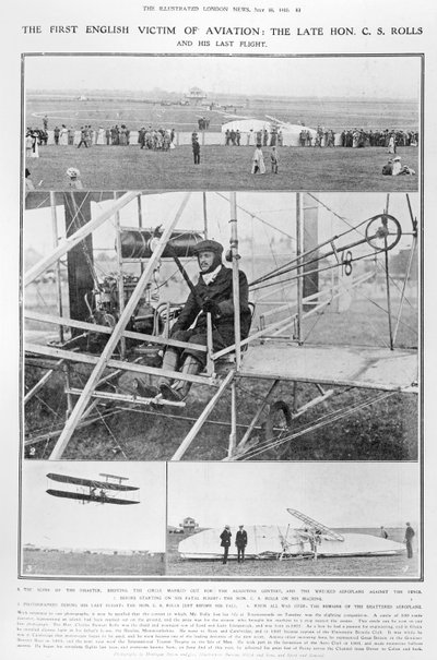 Ensimmäinen englantilainen ilmailun uhri: Late Hon. C.S. Rolls ja hänen viimeinen lentonsa, The Illustrated London News, 16. heinäkuuta 1910 tekijältä English Photographer