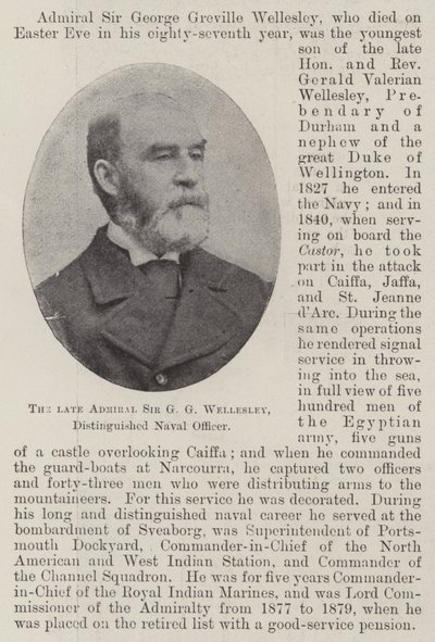 Edesmennyt amiraali Sir G G Wellesley, arvostettu merivoimien upseeri tekijältä English Photographer