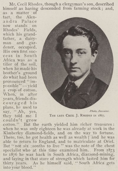 Edesmennyt Cecil J Rhodes vuonna 1867 tekijältä English Photographer