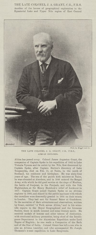 Edesmennyt eversti J A Grant, CB, FRS, Afrikan tutkimusmatkailija tekijältä English Photographer