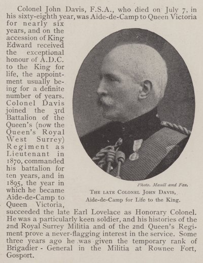 Edesmennyt eversti John Davis, Aide-de-Camp for Life to the King tekijältä English Photographer