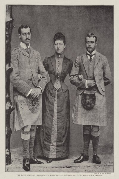 Edesmennyt Clarencen herttua, prinsessa Louise (Fifen herttuatar) ja prinssi George tekijältä English Photographer