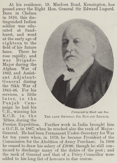 Edesmennyt kenraali Sir Edward Lugard tekijältä English Photographer