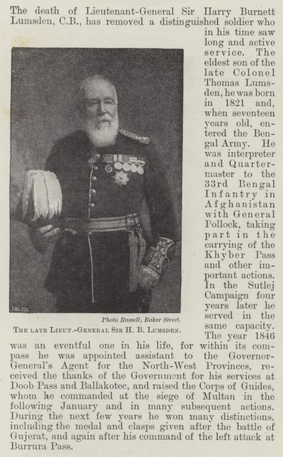 Edesmennyt kenraaliluutnantti Sir H B Lumsden tekijältä English Photographer