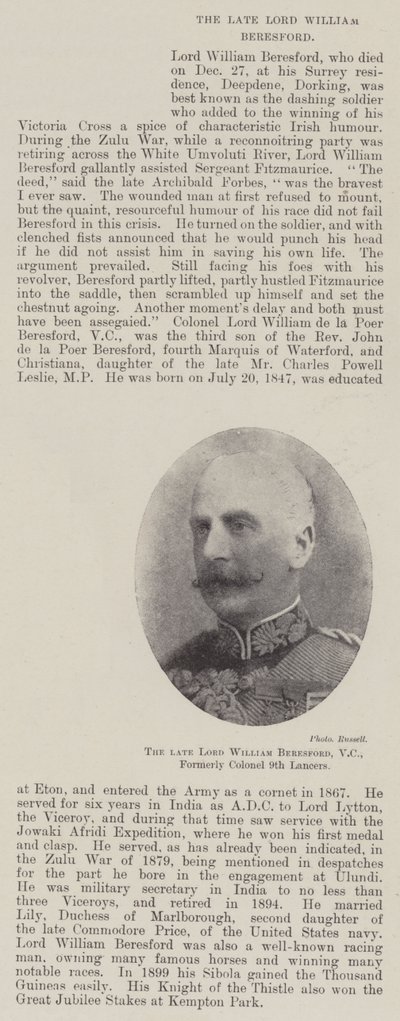 Edesmennyt lordi William Beresford, VC, entinen eversti 9th Lancers tekijältä English Photographer