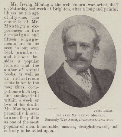 Edesmennyt herra Irving Montagu, entinen sotataiteilija, Illustrated London News tekijältä English Photographer