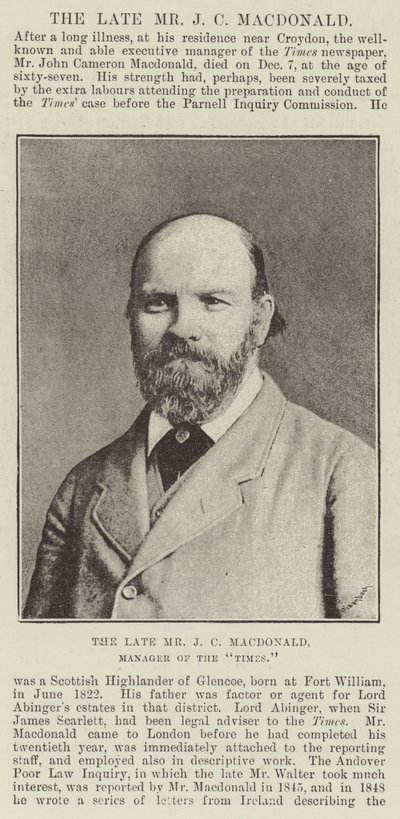 Edesmennyt herra J C Macdonald, Timesin johtaja tekijältä English Photographer
