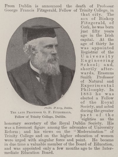Edesmennyt professori G. F. Fitzgerald, Dublinin Trinity Collegen jäsen tekijältä English Photographer
