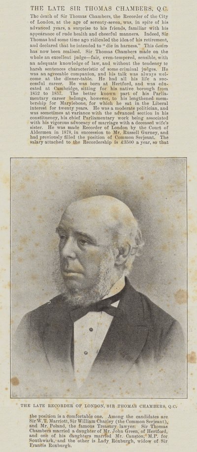 Edesmennyt Lontoon äänittäjä Sir Thomas Chambers, QC tekijältä English Photographer