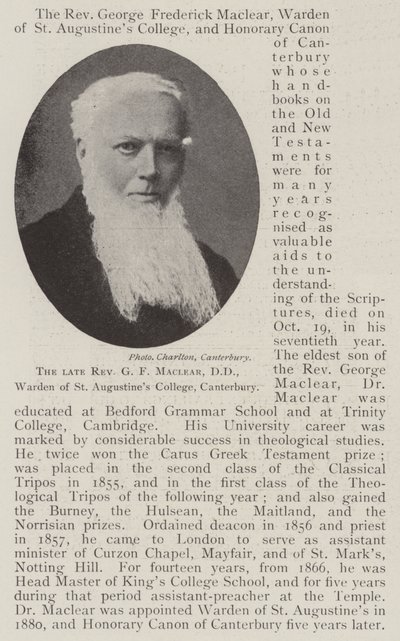 Edesmennyt pastori G F Maclear, DD, St Augustines Collegen vartija, Canterbury tekijältä English Photographer