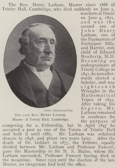Edesmennyt pastori Henry Latham, Cambridgen Trinity Hallin mestari tekijältä English Photographer