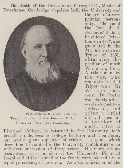 Edesmennyt pastori James Porter, DD, Peterhousen mestari, Cambridge tekijältä English Photographer