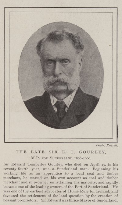 Edesmennyt Sir E T Gourley, Sunderlandin kansanedustaja 1868-1900 tekijältä English Photographer