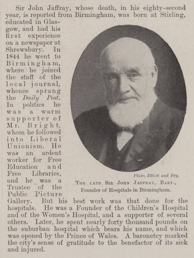 Edesmennyt Sir John Jaffray, Baronet, Birminghamin sairaaloiden perustaja tekijältä English Photographer