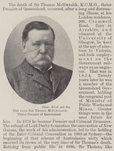 Edesmennyt Sir Thomas McIlwraith, Queenslandin kolminkertainen pääministeri tekijältä English Photographer