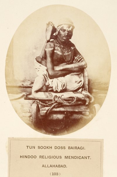 Tun Sookh Doss Bairago, Hindu Religious Mendicant, Allahabad, The People of India, kirjoittanut J. Forbes Watson, julkaistu 1868 (albumiprintti) tekijältä English Photographer