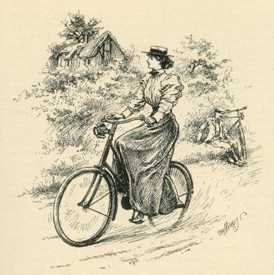 1800-luvun naispyöräilijä. Vuonna 1897 julkaistusta The Strand Magazinesta. tekijältä English School