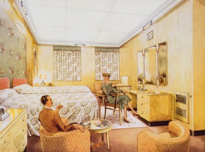 Makuuhuone RMS Caroniassa, n. 1950 tekijältä English School