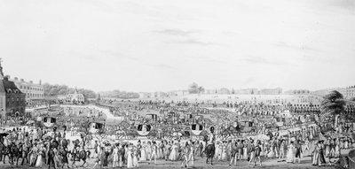 Oikea esitys yhtiöstä, joka menee hänen Majesteettinsa olohuoneeseen ja palaa sieltä Buckinghamin palatsiin, julkaissut G, Humphrey, 25. toukokuuta 1822 tekijältä English School