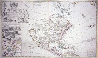 Kaksisivuinen Pohjois-Amerikan kartta, n. 1708-20 tekijältä English School