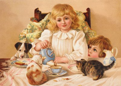 Perheen teekutsut (chromolitho) tekijältä English School